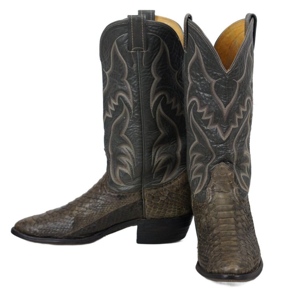 Larry Mahan Gray Green Cowboy Snakeskin Boots Vintage TX Huge Scales Men 8.5 D